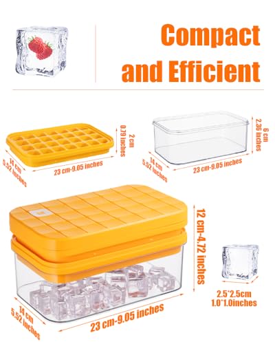 Brigii Ice Cube Tray with Lid & Storage Bin, 56 Cubes Ice Trays for Freezer | Silicone bottom easy release, press-to-pop, 2 trays 56 cubes, storage bin and scoop, BPA-free, stackable, for whiskey