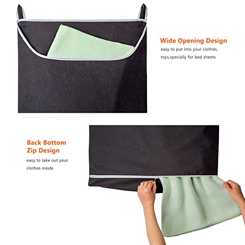 Black Hanging Laundry Hamper Bag, XL Door Hanging Hamper with Large Opening Laundry Hamper Storage Bag Large Size 36X22 Inch (Black)