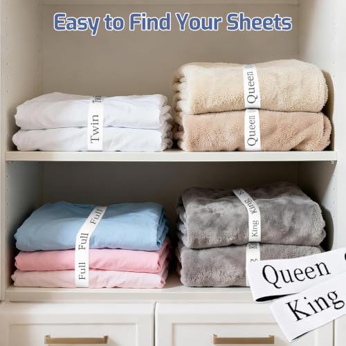 22 Pack Bed Sheet Organizer Bands, Elastic Bedding Bands Labels for Organizing Bed Sheets, Includes 6 Hook and Loop Adjustable Sheet Organizer Straps