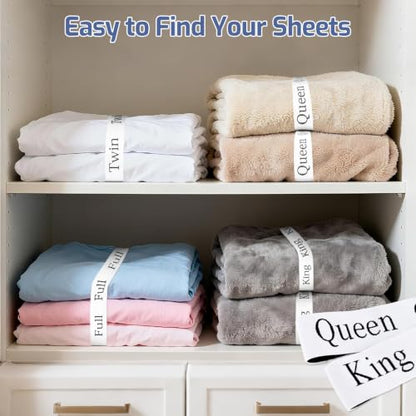 22 Pack Bed Sheet Organizer Bands, Elastic Bedding Bands Labels for Organizing Bed Sheets, Includes 6 Hook and Loop Adjustable Sheet Organizer Straps