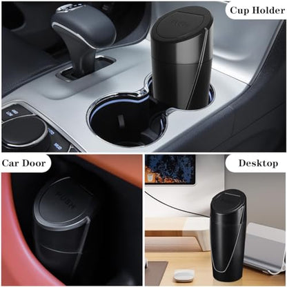 Car Trash Can Bin with Lid - Car Garbage Can Cup Holder - Black Mini Leakproof Vehicle Trash Garbage Can Bin with 20pcs Trash Bags-Car Organizers and Storage for Front Back Seat Accessories