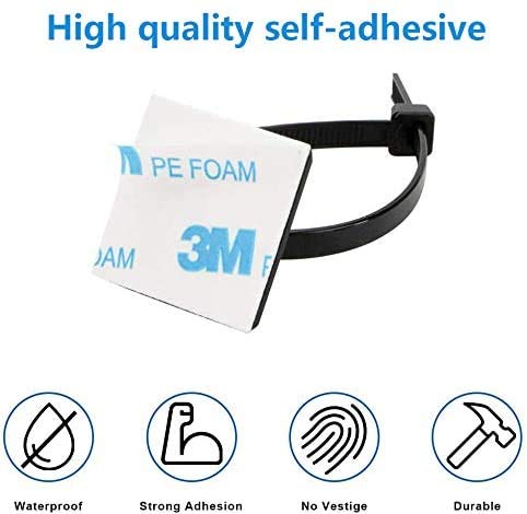 Zip Tie Mounts - SeuYeugX 1000 PCS Cable Self Adhesive Mounts Set for Wire Management with Stick Pads Anchors Clips Squares Holders (Black)