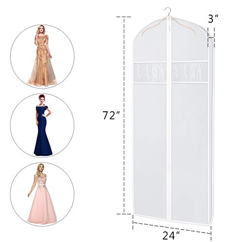 Zilink Dress Garment Bag for Storage Dress Cover Bag for Long Dresses 72 in | 3 in Gusseted, Clear Window, Dress Protector Bag for Long Evening Dresses, Fur Coat, Long Dress, Gown Closet Storage, 2 Pack