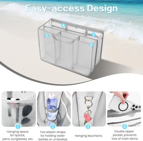 XYFuuee Beach Bag Organizer Insert Divider for X Large Bogg Bag Accessories | Lightweight Mesh Inserts Pouch for Original Bog Bag Accessory, Organizing Rubber Tote Beach Bags, Save Storage Space, Gray