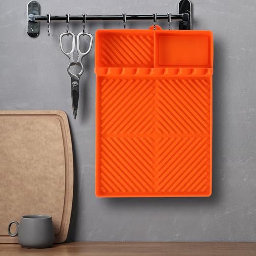 Silicone Tools Mat for Griddle & Kitchen Countertop | Orange Side Shelf Spatula Mat with Drip Pad for Blackstone Weber Traeger Pit Boss Flat Top Grill Smoker, BBQ Gifts for Men