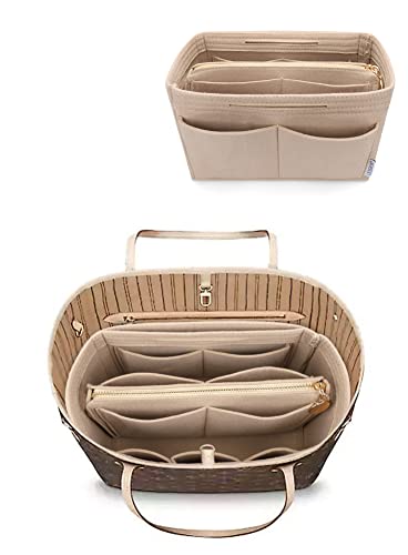 LEXSION Felt Purse Organizer Insert, Tote Bag Shaper Dividers with 5 Sizes | LEXSION Felt Purse Bag Organizer Insert with zipper Bag Tote Shaper Fit Speedy Neverful PM MM