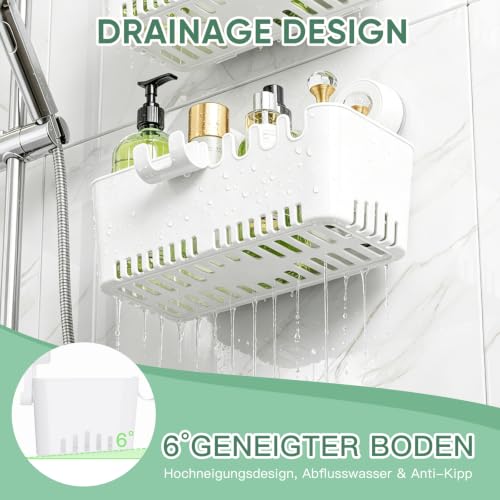 LUXEAR Shower Caddy Suction Cup Shower Basket 2 Pack, NO-Drilling Removable Plastic Shower Shelf Organizer for Bathroom Storage & Kitchen Max Hold 22lbs,Waterproof,One Second Installation Shower Rack