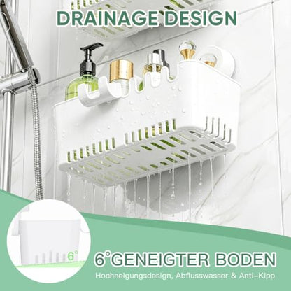 LUXEAR Shower Caddy Suction Cup Shower Basket 2 Pack, NO-Drilling Removable Plastic Shower Shelf Organizer for Bathroom Storage & Kitchen Max Hold 22lbs,Waterproof,One Second Installation Shower Rack