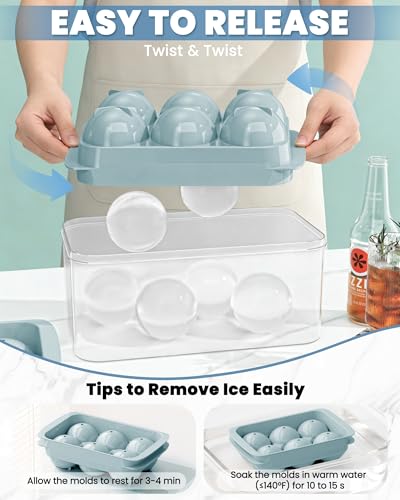 Large Ice Cube Tray for Freezer - 2 Pack Stackable Round Ice Cube Molds Set, Easy to Fill & Release with Storage Bin and Tongs for Kitchen, Party, Cocktail & Coffee, Gifts for Whiskey Lover (1.93In)