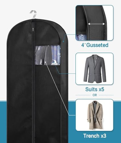43" Suit Bags for Closet Storage and Travel, Gusseted Mesh Hanging Garment Bags for Men Suit Cover With Handle for Clothes, Coats, Jackets, Shirts（3 Packs，Black）