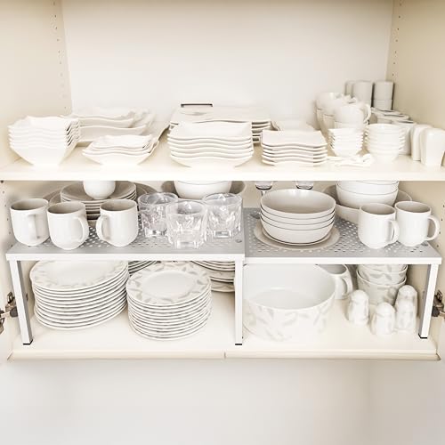 Simple Houseware Expandable Stackable Kitchen Counter Shelf Organizer, White, Metal Top, 11.25"L x 7.9"W x 5.4"H | Expandable & Stackable 9" D x 12.75" W x 5.9" H