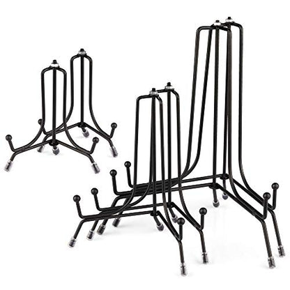 Mocoosy 6 Pack 3 Size Improved Anti-Slip Black Plate Stands for Display | 4 6 8 Inch Plate Holder Display Stands, Iron Wire Easel, Frame Stand for Pictures, Photos, Decorative Platter, Tabletop Art