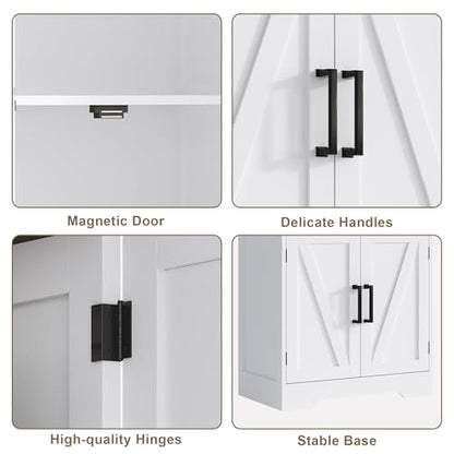 Farmhouse Bathroom Floor Cabinet with Adjustable Shelves | 13.78"D x 23.62"W x 43.46"H, Freestanding Kitchen Pantry Cabinet, Cupboard for Living Room, Dining Room, White