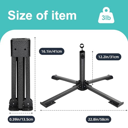 AMMSUN Foldable Portable Beach Umbrella Stand, Patio Umbrella Base Holder | Outdoor Sunshade Anchor, with Weight Bag, Rust-Free Tempered Iron Umbrella Stand for Courtyard, Garden, Beach, Lawn, Fishing