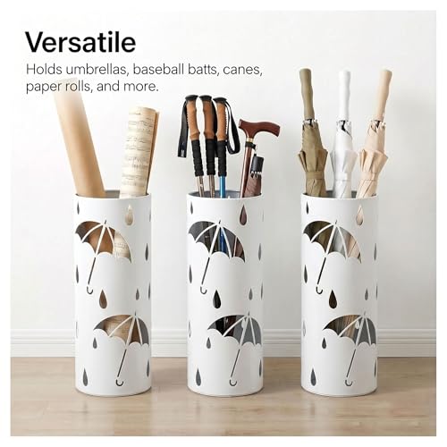 BEWBBAT Umbrella Stand Rack for Entryway, Freestanding Round Metal Umbrella Holder, Rain Collection Umbrella Organizer Bin for for Can Walking Stick, Home Office Decor, Hold 4-5 Umbrellas