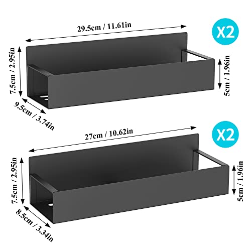 Metal Magnetic Spice Rack for Refrigerator Black, 4 Pack | Magnetic Shelves Heavy Duty for Fridge in Kitchen, Seasoning Storage Organizer, For Oven Washer and Dryer, For Heavier Items