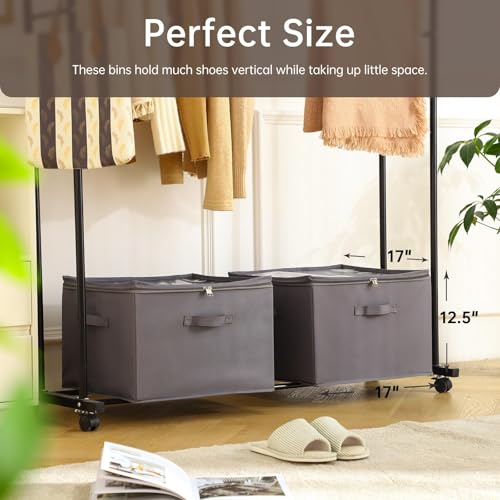 2 Pack Shoe Organizer for Closet,Fits up to 32 Pairs,Adjustable Dividers for Shoe Storage,Fabric Shoe Storage Bins with Clear Cover,Grey