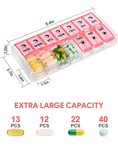 Weekly Pill Organizer 7 Day 2 Times a Day Extra La... (Pink | Plastic)