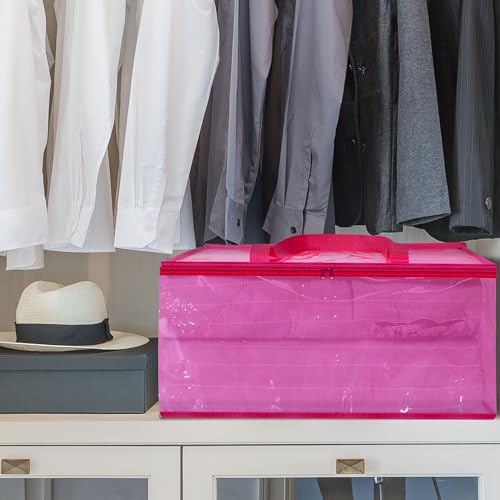 Pink 40L Clear Clothes Storage Bag with Zipper 3 Pack | Colorful Clothes Organizer, Vinyl Storage Bag for Comforter, Blanket, Bedding, Duvet, Transparent Moving Totes