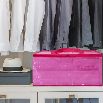 Pink 40L Clear Clothes Storage Bag with Zipper 3 Pack | Colorful Clothes Organizer, Vinyl Storage Bag for Comforter, Blanket, Bedding, Duvet, Transparent Moving Totes