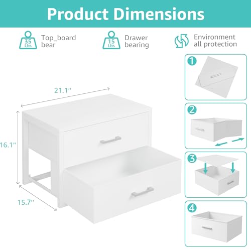 BOLUO Stackable Storage Drawers Closet Organizers and Storage Fabric White 2 Drawer Dresser for Bedroom 2 Packs Modern
