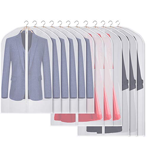 40/50/60 Inch Garment Bags 12 Pack Dress Bags Suit Bags | Dustproof Peva, Translucent Clothes Covers, Reusable, Durable Full Zipper, For Hanging Clothes, Long Dresses, Suit, Coat
