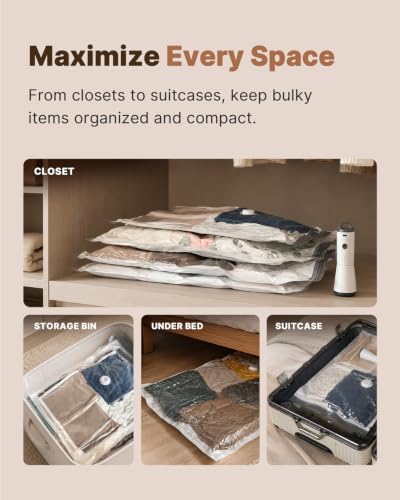 Vacbird Travel Vacuum Storage Bags with Rechargeable Cordless Pump, 12 Pack Vacuum Seal Bags for Clothing(4 Large+4 Medium+4 Small), Compression Packing for Clothes Suitcase Luggage Blanket Pillows