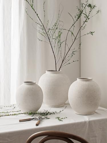 Large White Ceramic Vase - 9.8 Inch Rustic Farmhouse Flower Vase for Home Decor, Minimalist Tall Vases for Living Room, Table, Bathroom, Holiday & Weddings (Sandstone White)