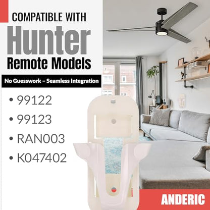 Anderic Wall Mount Bracket for Hunter 99122, 99123, RAN003, K047402 and Other Same Style Handheld Remote Control transmitters - 99122WM - White