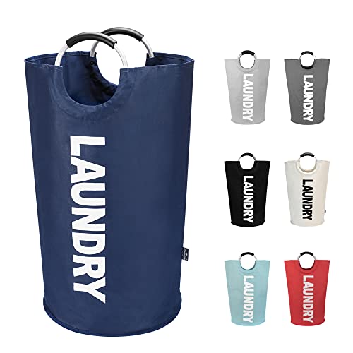 DOKEHOM 90L Large Laundry Basket Bag, Collapsible Tall Hamper, Dark Blue | Freestanding tall washing bin & foldable laundry bag. High-capacity clothes storage basket with durable sturdy handles