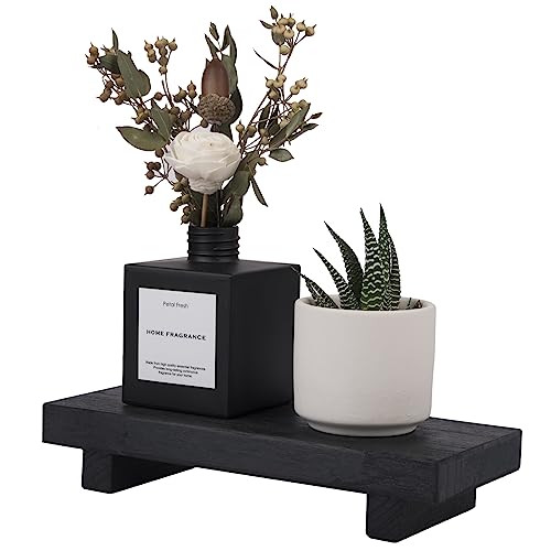 Wood Bathroom Tray Farmhouse Decor Kitchen Soap Holder, 8.7" x 3.6" Black | Waterproof, Lightweight, Easy Clean, Small Wooden Riser Pedestal Stand Accessories for Office Desk, Vanity, Counter, Sink