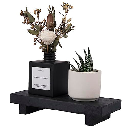 Wood Bathroom Tray Farmhouse Decor Kitchen Soap Holder, 8.7" x 3.6" Black | Waterproof, Lightweight, Easy Clean, Small Wooden Riser Pedestal Stand Accessories for Office Desk, Vanity, Counter, Sink