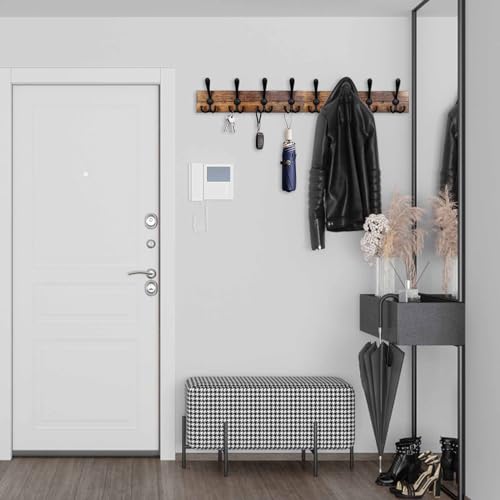 Coat Rack Wall Mount 31.5'' Coat Hanger Wall Mount Burnt Brown Coat Hooks for Wall Rustic Towel Racks for Bathroom Living Room Coat Hat Cloth