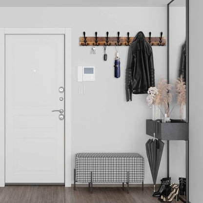 Coat Rack Wall Mount 31.5'' Coat Hanger Wall Mount Burnt Brown Coat Hooks for Wall Rustic Towel Racks for Bathroom Living Room Coat Hat Cloth