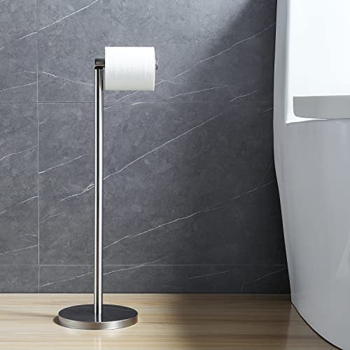 BGL Toilet Paper Holder Standing On Floor, Brushed Nickel, Tissue Holder On Floor with Reserve Storage Paper Rolls, Free-Standing Roll Paper Holder