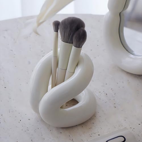 Minimalist Design White Ceramic Makeup Brushes Holder Stand Rack Organizer, Cosmetic Pen Toothbrushes Holder Dressing Table Decor