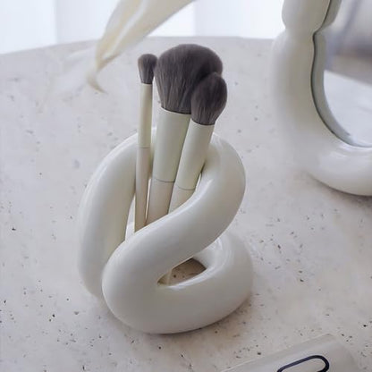 Minimalist Design White Ceramic Makeup Brushes Holder Stand Rack Organizer, Cosmetic Pen Toothbrushes Holder Dressing Table Decor