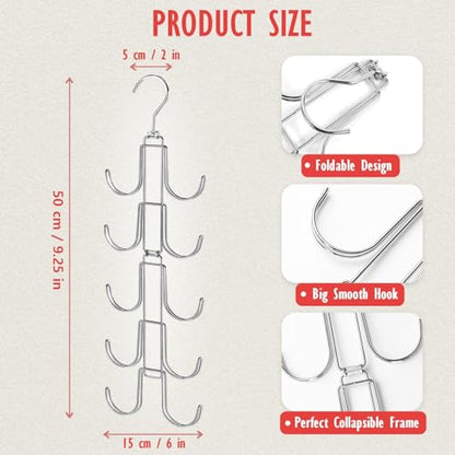 2 Pack Purse Organizer for Closet: Upgraded Purse Hanger with Large Hooks | 360 Degree Rotation for Organizer Display - Collapsible Space Saving Hangers Rack for Handbag Belt Scarve Tie - Silver