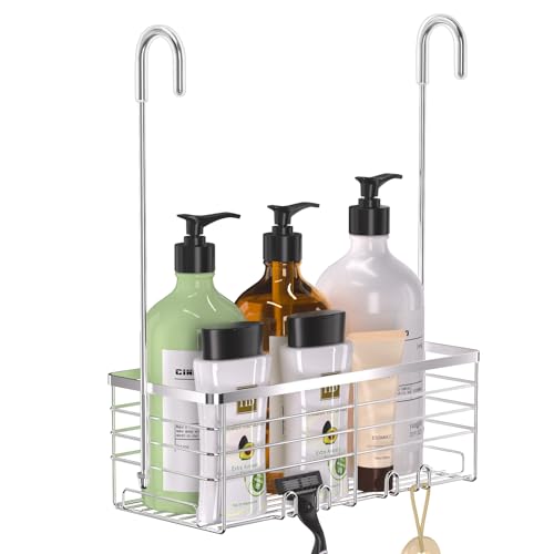 YUOROS 304 Stainless Steel Shower Caddy Hanging (Silver) | Over the Door Shower Organizer Rack Rustproof Bathroom Storage Shampoo Holder Basket