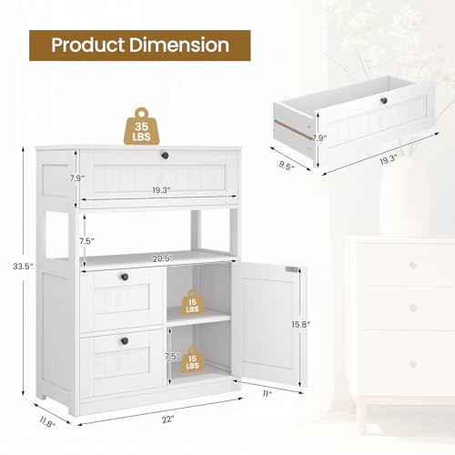 Bathroom Cabinet, Modern Bathroom Floor Storage Cabinet Organizer with 1 Door and 3 Drawers, Freestanding Cupboard for Kitchen/Living Room Use