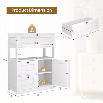 Bathroom Cabinet, Modern Bathroom Floor Storage Cabinet Organizer with 1 Door and 3 Drawers, Freestanding Cupboard for Kitchen/Living Room Use