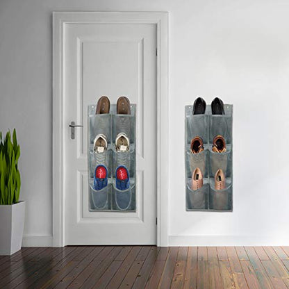 Wall Mounted Shoes Rack 2Pack/Can Store 6Pairs of Sneakers,with Sticky Hanging Mounts, Shoes Holder Storage Organizer Shelf,Door Shoe Hangers (SM06-Gray-2)