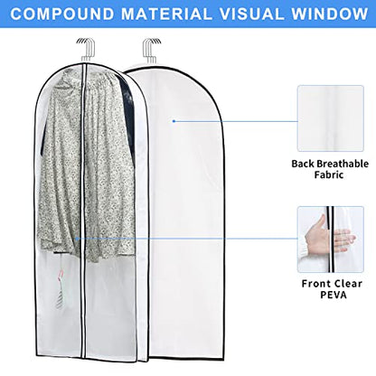 Hanging Clothes Storage with 4" Gusseted Garment Covers (Set of 6) - Clear Suit, Gown, Long Coat, Dress Protectors for Closet - 24"x 50"x 4" / 6 Pack