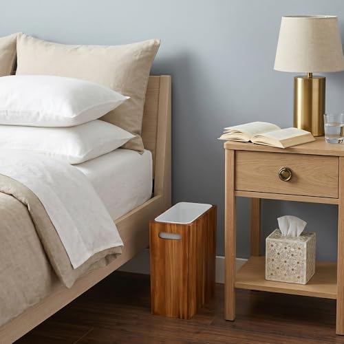 Coeusy 3 Gallon Wooden Trash Can with Liner,Small Solid Wood Bathroom Trash Can,Narrow Garbage Can,Decorative Waste Basket for Bathroom,Bedroom,Office