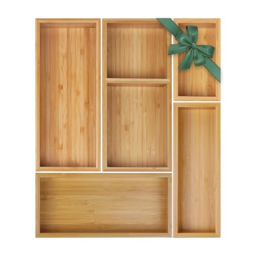 Bamboo Drawer Organizer Set, Individual Wood Stora...