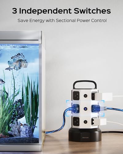 Power Strip Tower Surge Protector, 1050J, 12 AC 6 USB (2 USB C), 6.5Ft | Extension Cord with Multiple Outlets, 1625W/13A Outlet Extender, Power Tower, Charging Station for Home Office, School, Dorm
