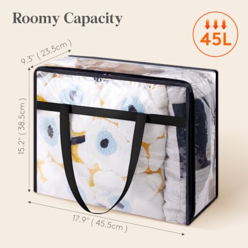 Lifewit 4 Pack Clear Clothes Storage Bags, 45L Plastic Blanket Storage Bag, Vinyl Foldable Moving Bags with Zipper, Closet Organizers and Storage Containers for Bedding, Duvet, Comforter