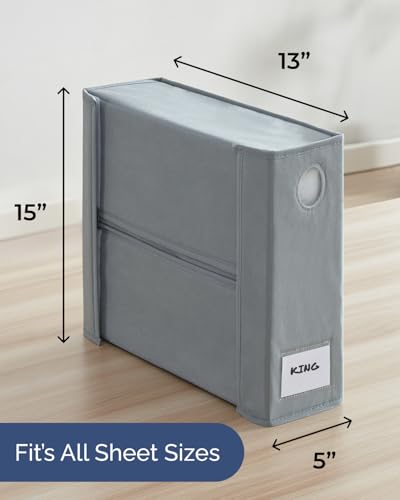 4 Pack Sheet Organizers - Foldable Sheets Set Organizer - King/Queen - Grey | Storage Organizer for Linen Closet, Folder Keeper with Window XL, Blanket, Duvet & Pillowcases Dustproof Bedding Container