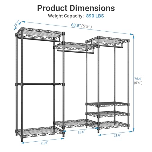 VIPEK V5C Heavy Duty Covered Clothes Rack Portable Closet Rack, Black Metal Clothing Rack with Black Upgarded Polyester Cover, Adjustable Custom Freestanding Closet Wardrobe, Max Load 800LBS