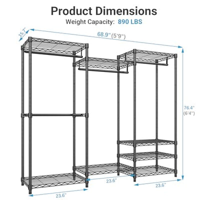 VIPEK V5C Heavy Duty Covered Clothes Rack Portable Closet Rack, Black Metal Clothing Rack with Black Upgarded Polyester Cover, Adjustable Custom Freestanding Closet Wardrobe, Max Load 800LBS